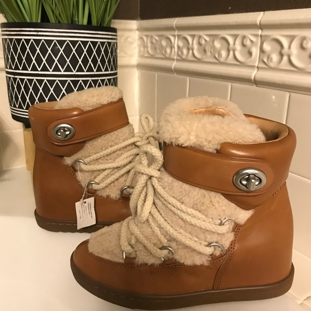 COACH shearling wedge boots